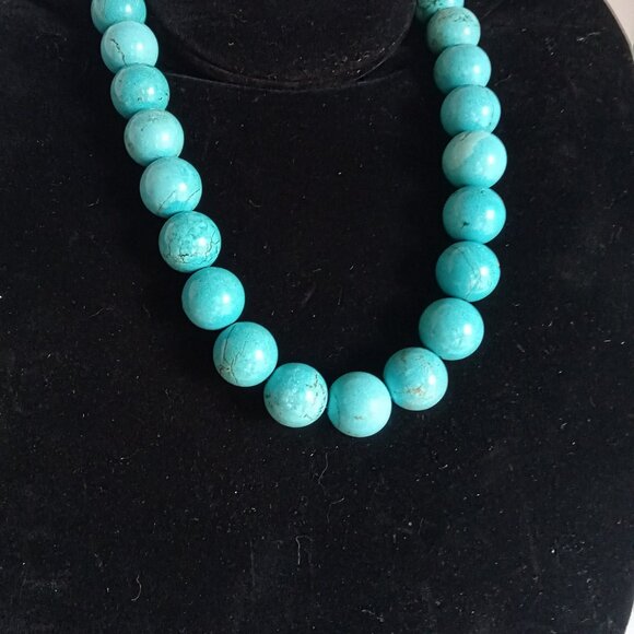 Vintage Native American 12mm Turquoise and Sterling Necklace - Picture 1 of 12